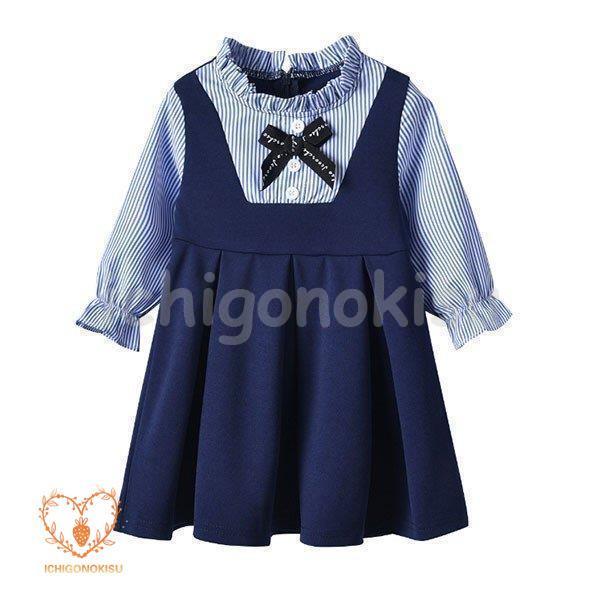 韓国子供服 ワンピース フォーマルワンピース 子供服フォーマル ベビー リボン ストライプ 入園式 卒園式 入学式 卒業式 90 100 110 120 130cm