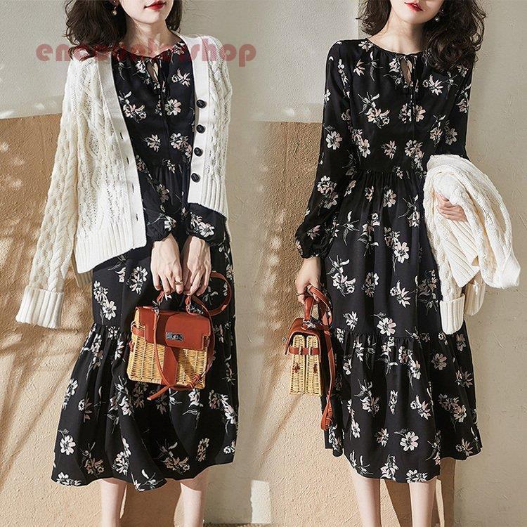 ワンピース レディース 40代 マキシワンピース 春夏秋 長袖ワンピース きれいめ 花柄 シフォンフレアスカート オシャレ結婚式ドレス お出かけ 大人 30代