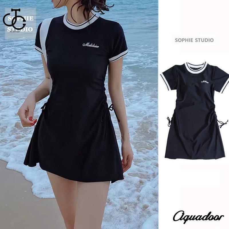 ワンピース水着 レディース ビキニ 体型カバー ワンピース 2点セット 半袖 無地 着痩せ 温泉 海水浴 水泳 おしゃれ ビーチ 韓国水着 20代 30代 40...