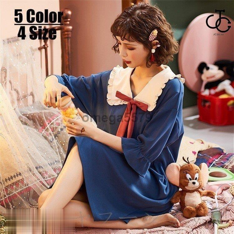 パジャマ ルームウェア ワンピース レディース 夏 リボン 半袖 綿 パジャマ ルームウェア女性 可愛い部屋着 寝巻きランジェリー パジャマ 韓国風 宮廷風