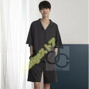 メンズパジャマ パジャマ 半袖シャツ 半ズボン 2点セット服 無地 ルームウェア 部屋着 韓国風 大きいサイズ 上下セット 寝巻き 夏新作 薄手(4)