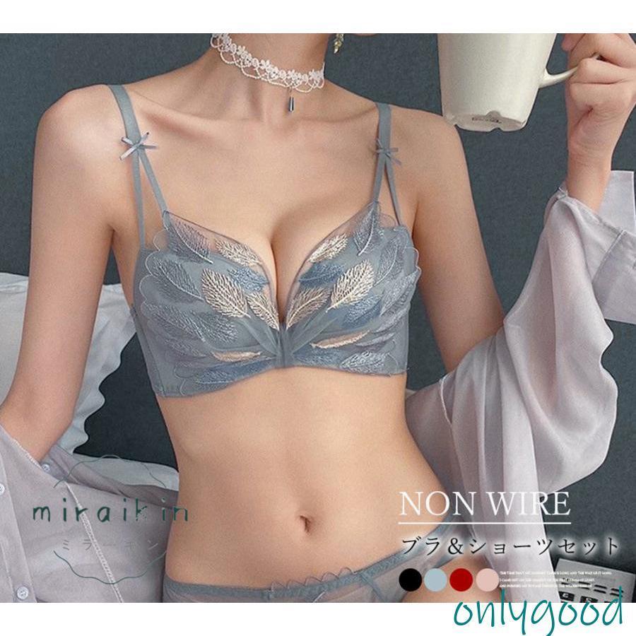 ノンワイヤーブラジャー ショーツ セット 天使の翼 シースルー ランジェリーセット 下着 透け透け シアー インナー 勝負下着 20代 30代 40代