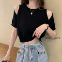 韓国 原宿系 レディース ファッション 肩出し オフショルダー 半袖 Tシャツ カットソー カラフル ダンス 衣装 派手 カワ な 服 個性的 かわいい