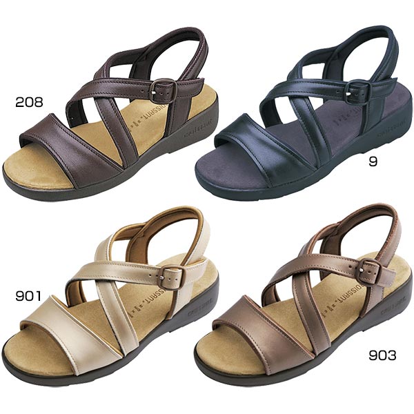 クロワッサン レディース サンダル シューズ ベーシックシリーズ ブラック 黒 ブラウン ゴールド 茶色 ..