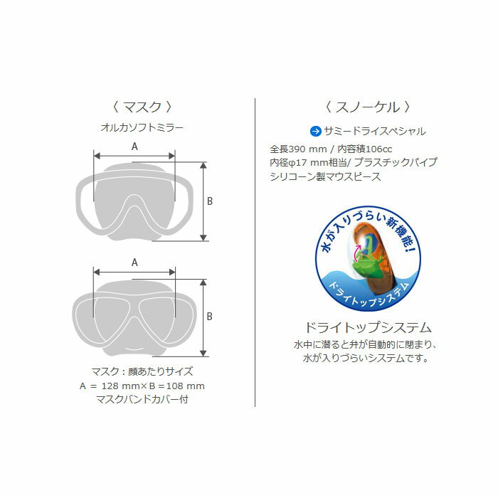 2点セット アクア メンズ レディース オルカソフトミラー サミードライスペシャルシリコン マリンスポーツ シュノーケリル マスク スノーケル レッド 赤 パープル 紫 送料無料 AQA KZ-9009 3