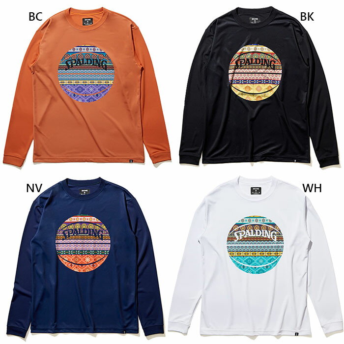 ウエア スポルディング メンズ レディース ロングスリーブ Tシャツ ボヘミアンボール バスケットボールウェア トップス 長袖Tシャツ ホワイト 白 ブラック 黒 ネイビー 送料無料 SPALDING SMT22109