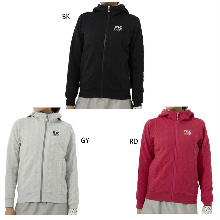 マリクレール レディース 保温ラウンドパーカー ゴルフウェア トップス 長袖 ストレッチ ブラック 黒 グレー レッド 赤 灰色 送料無料 marie claire 732200