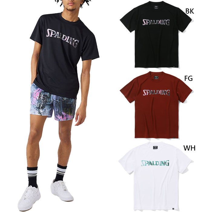 スポルディング メンズ レディース Tシャツ ウォールペイント ロゴ バスケットボールウェア トップス 半袖Tシャツ ホワイト 白 ブラック 黒 送料無料 SPALDING SMT23114