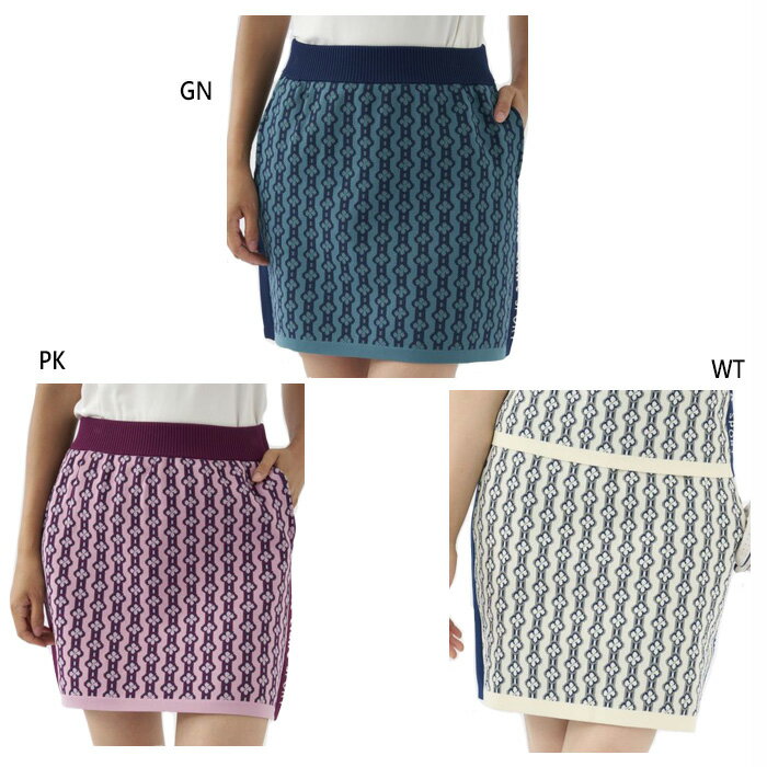 マリクレール レディース ニットスカート ゴルフウェア ボトムス モノグラム柄 総柄 ホワイト 白 ピン..