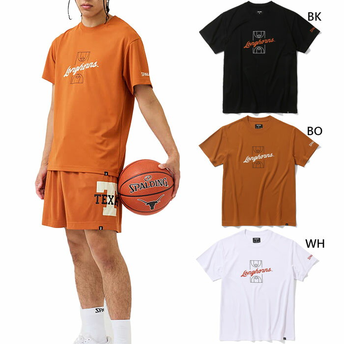 スポルディング メンズ レディース Tシャツ テキサス ロング ホーンズ オン ザ コート バスケットボールウェア トップス 半袖Tシャツ ホワイト 白 ブラック 黒 オレンジ 送料無料 SPALDING SMT24031TX