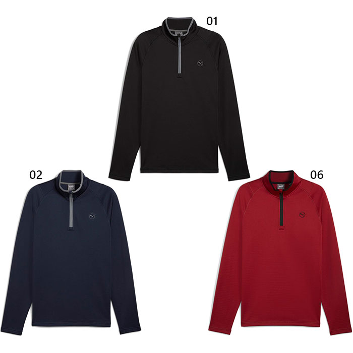 プーマゴルフ メンズ ワッフル フリース 1/4 ジップ クルースウェット ゴルフウェア トップス ネイビー レッド 赤 送料無料 Puma Golf 629142