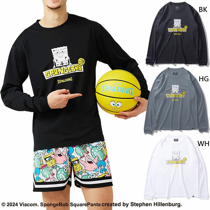 スポルディング メンズ レディース ロングスリーブTシャツ スポンジ・ボブ イエロー バスケットボールウェア トップス 長袖Tシャツ ロンT ホワイト 白 ブラック 黒 グレー 灰色 送料無料 SPALDING SMT24139S