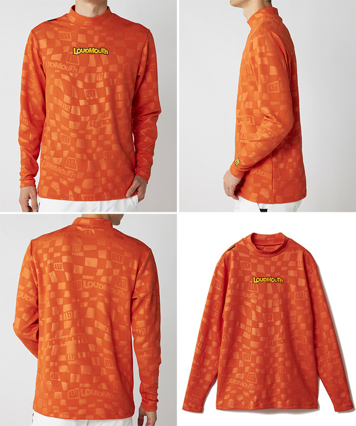 ラウドマウス メンズ エンボスロゴ 長袖モックネックシャツ ゴルフウェア トップス UVカット ホワイト 白 ブラック 黒 オレンジ 送料無料 LOUDMOUTH 774500