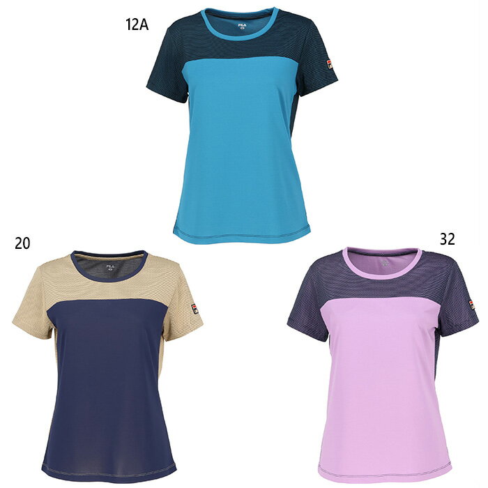 フィラ レディース トゥダイドットニット 切替ゲームシャツ テニス バドミントンウェア トップス 半袖 ネイビー ブルー 青 パープル 紫 送料無料 FILA VL2921