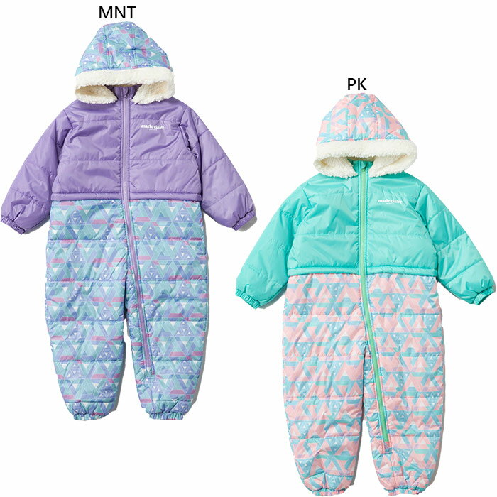 マリクレール ベビー キッズ 幾何柄スキージャンプスーツ カジュアルウェア 冬 雪合戦 雪遊び ピンク 送料無料 marie claire 144300