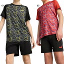 上下セット プーマ ジュニア キッズ ボーイズ TAD ESS ポリ AOP Tシャツ ショーツ 半袖Tシャツ トップス カジュアルウェア ブラック 黒 レッド...