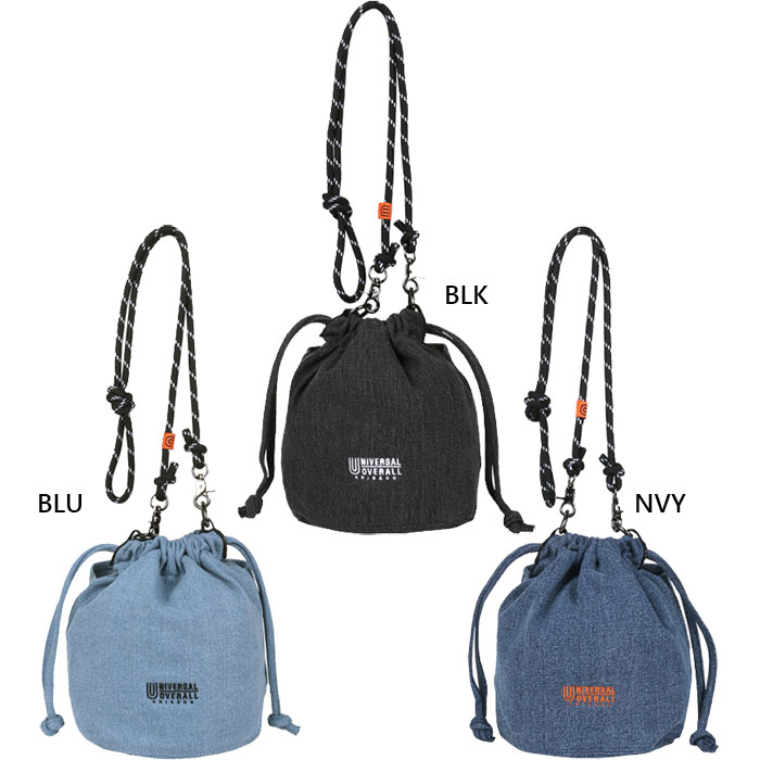 ユニバーサルオーバーオール メンズ レディース デニム 巾着 ショルダーバッグ 肩掛け 鞄 ブラック 黒 ネイビー ブルー 青 送料無料 UNIVERSAL OVERALL UVO-214