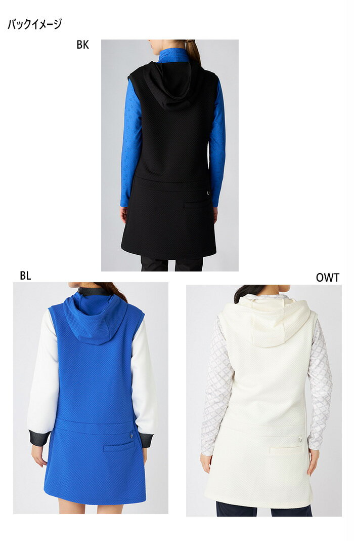 マリクレール レディース キルトワンピースベスト ゴルフウェア トップス UVカット 保温 ホワイト 白 ブラック 黒 ブルー 青 送料無料 marie claire 735425