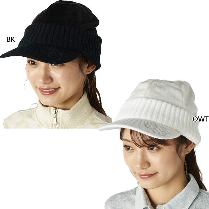 マリクレール レディース ファーニットキャップ ゴルフ 帽子 ホワイト 白 ブラック 黒 送料無料 marie claire 735955