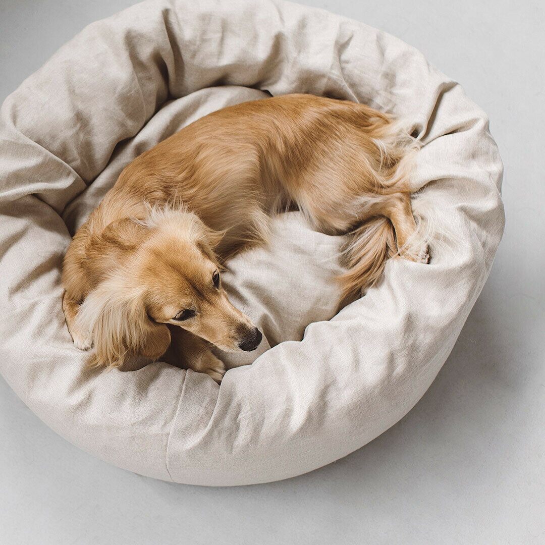 【犬 ベッド】いぬ ドッグ ドッグベッド 犬のベッド dog bed リネン 高級 シンプル インテリア おしゃれ 丸い まるい 洗える 洗濯 クッション 麻 ラミー リネン ラウンドベッド M 犬用