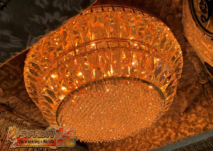 ゴージャス！新品 60cm 天吊り シャンデリア 円形 2段 フルゴールドメッキ クリスタルビーズ 男の城 デコトラ 観光バス