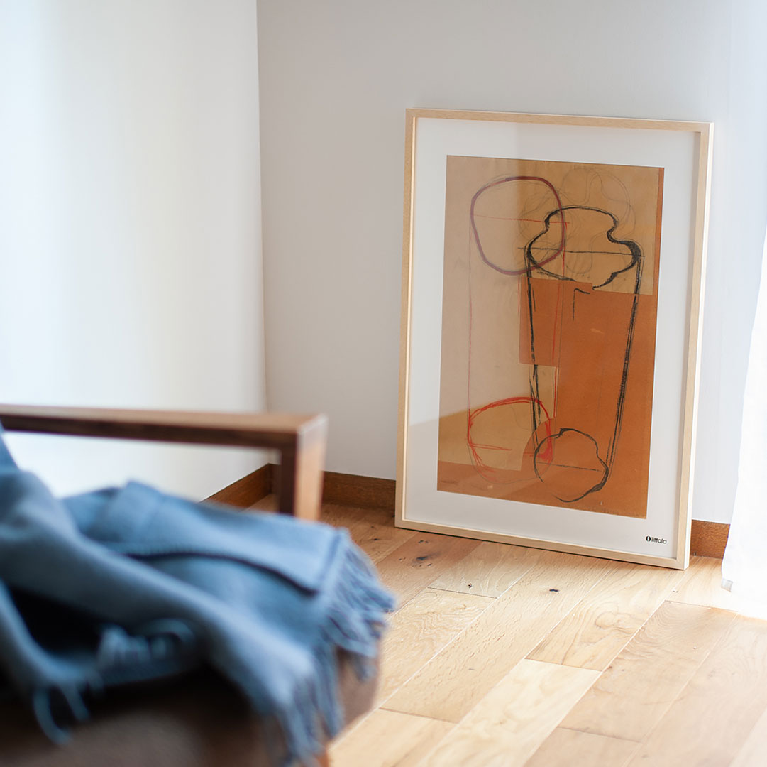 アートポスター 50×70cm （イッタラ／iittala）アルヴァ・アアルト スケッチ ブラウン　ウッドフレーム