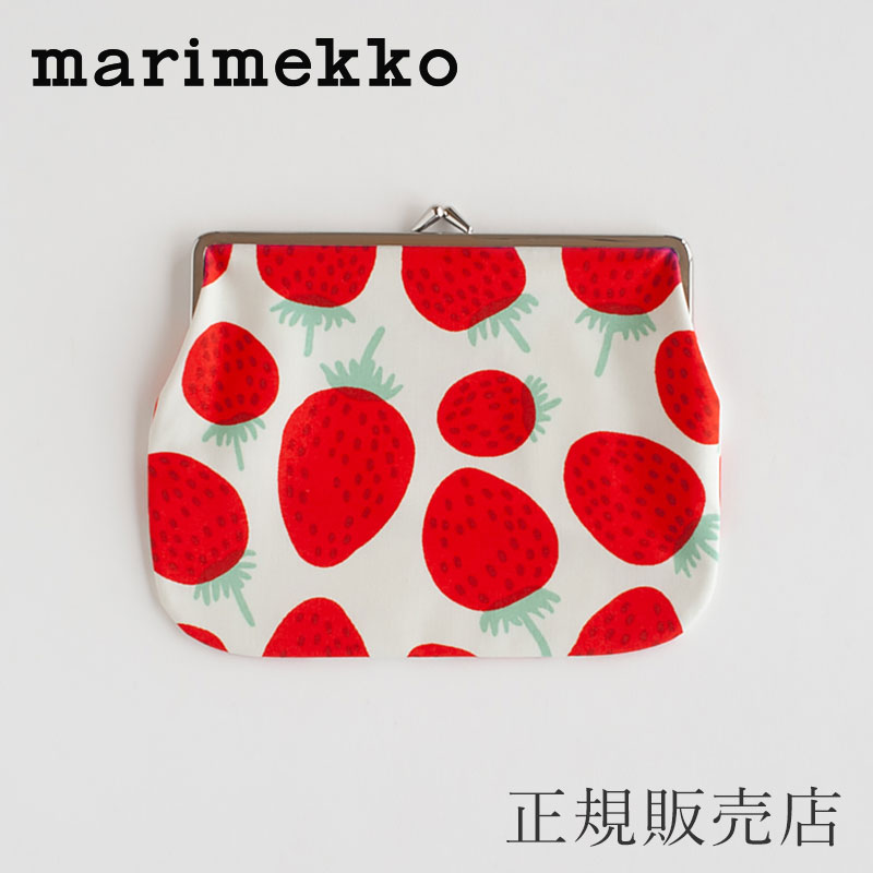 がま口ポーチ プオリカスクッカロ／Puolikas Kukkaro（大）マンシッカ グリーン×オフホワイト×レッド（マリメッコ／marimekko）