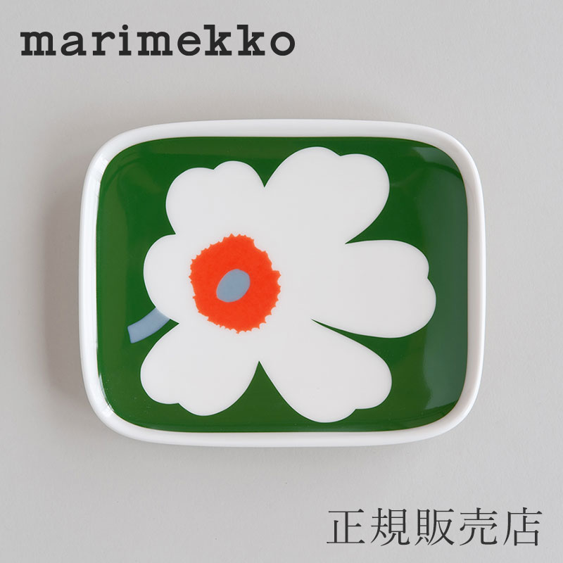 スクエアプレート ウニッコ グリーン×オレンジ（マリメッコ／marimekko）