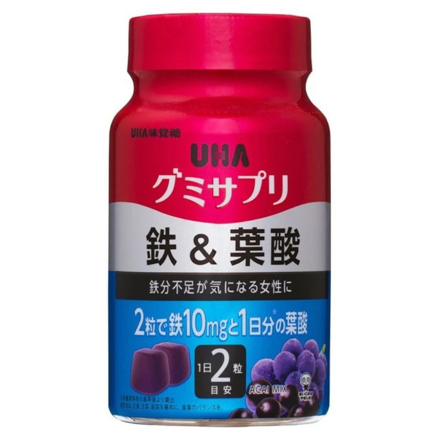 乐天商城 - 【個数が選べる】 UHA味覚糖 UHA グミサプリ 鉄＆葉酸 30日分 60粒 ボトル アサイーミックス味 鉄分 葉酸 コラーゲン サプリメント 栄養機能食品 貧血 鉄分補給 妊婦 食べるサプリ グミ 複数 まとめ買い お得