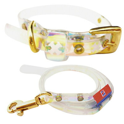 ■最大2100円OFFクーポン配布中■ 【bahodesign バホデザイン】愛犬用 首輪＆リード クロスボーン＆WE LOVE DOGS(オーロラxスケルトンxホワイトクロス) Lサイズ