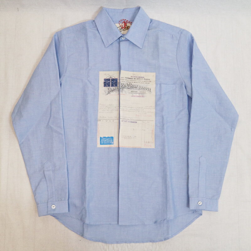 FRANK LEDER(フランクリーダー) 2018SS CLOSED BUTTON STAND COTTON SHIRTS プリント入り長袖シャツ 【Color：BLUE】【Size：M】【180811002】 【返品 キャンセル不可】【中古】【PD190201】