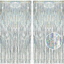 2個セット BRAVESHINE タッセルカーテン キラキラ 背景 明るい光沢 誕生日 クリスマス 飾り付け 100cm*250cm 誕生日 飾り カーテン birthday decorations パーティー デコレーション party decoration (銀色)
