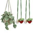 SENHAI かわいいイチゴと鉢植えの植物 かぎ針編みカーミラー 吊り下げアクセサリー 3個 ハンドメイド かぎ針編み 美しいカーミラーチャーム カーアクセサリ...
