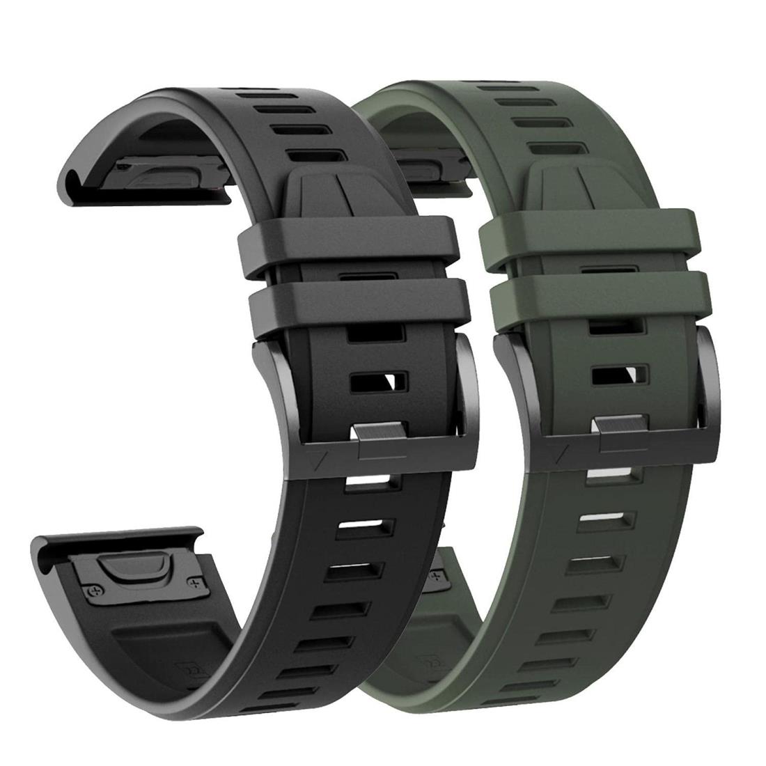 [Ahayo] QuickFit 22mm 2パック防水替えバンド for GARMIN(ガーミン) Instinct/Instinct 2 Solar バンド 留め金具の シリコン スポーツ バンド アップ対応 Fenix 7/EPIX 2/Fenix 6/Fenix 5/Forerunner 955 (黒と緑)