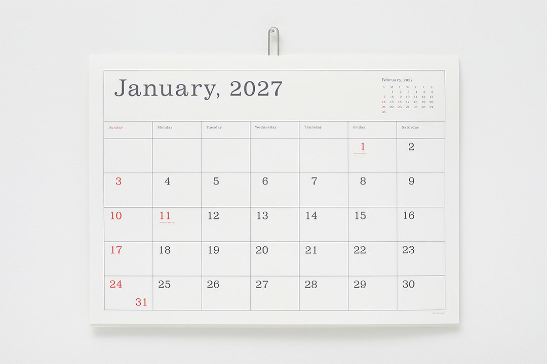 ANDO GALLERY 2027 Calendar (アンドーギャラリー) 葛西薫 2027年 カレンダー【罫線あり】