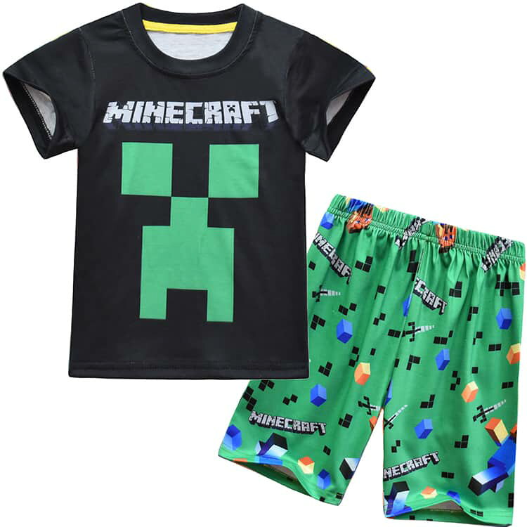 上下セット パジャマ マイクラ モザイク キッズ 総柄 女の子 半袖 クリーパー 120 子供服 男の子 マインクラフト セットアップ ボーイズ ルームウェア 110 ジャージ 130 140 150 キャラクター かわいい 夏 部屋着 幼稚園 小学生