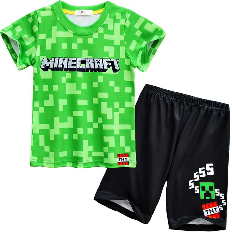 パンツ パジャマ 上下セット 女の子 キッズ マインクラフト Tシャツ マイクラ 半袖 キッズ ジュニア 子供服 総柄 男の子 ルームウェア 部屋着 男児 女児 セットアップ ストレッチ 通気性 100 110 120 130 140