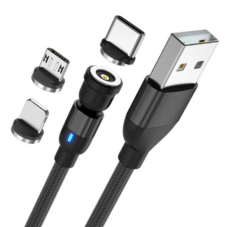 iPhone 3in1 マルチ対応 マグネット iPad Lightning 360度回転 スマホ MicroUSB マグネット 0.5m LED 防塵キャップ Type-C 急速充電 タブレット Android 磁石 磁気 着脱式 ナイロン 充電ケーブル 1m 2m 3m 3本セット 防塵端子9個 充電専用