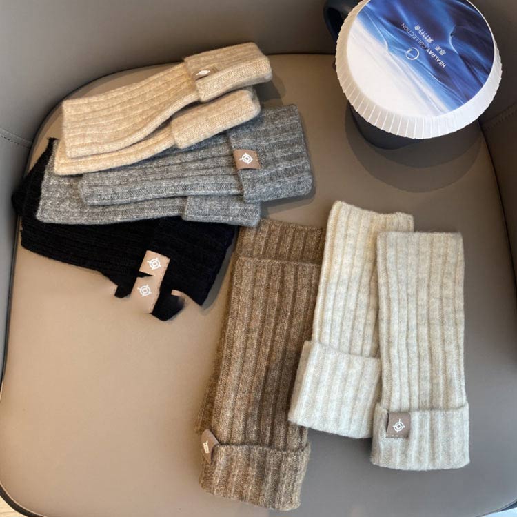 ミドル丈 ニット ウール混 アームウォーマー 親指穴付き アームウォーマー メンズ 防寒 腕カバー 指先フリー ウールブレンド ハンドウォーマー レディース 温活 節電 あたたかい