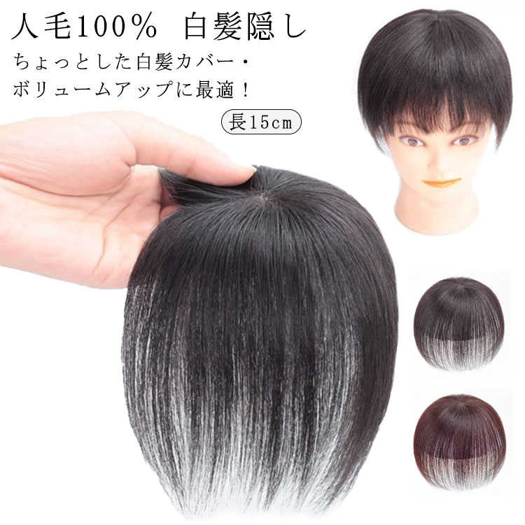 白髪隠し 送料無料 薄毛対策 部分ウィッグ 人毛100％ 長15cm ヘアピース 送料無料 ウィッグ 部分かつら..