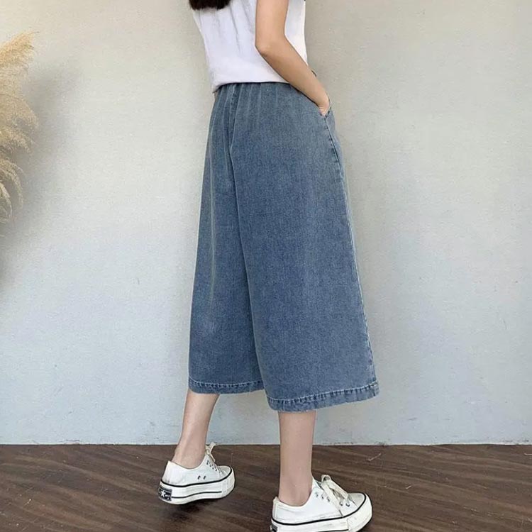 ワイドパンツ レディース スカーチョ 7分丈 無地 デニム スカートに見える ハイウ...