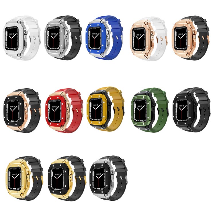 ステンレス バンド 45mm 送料無料 カバー ラバー ケース バンド 一体型 アップルウォッチ apple ベルト 高級ベルト ケースバンド watch プレゼント ステンレス Series4/5/6/7/8/SE 44mm メンズ アップルウォッチ おしゃれ 腕時計 一体型 スポーツ アウトドア ビジネス