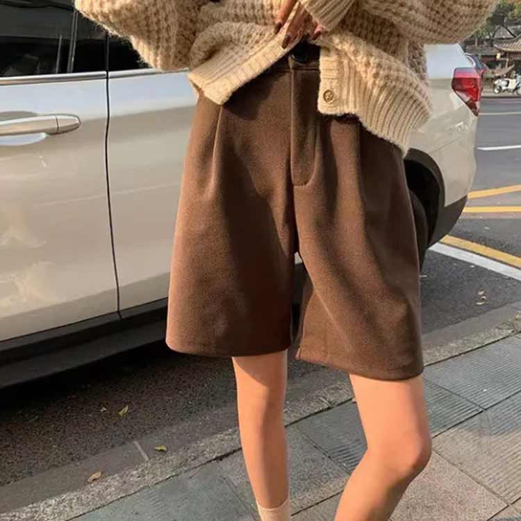 暖かい 短パン ハーフパンツ きれいめ 半ズボン 無地 キュロットパンツ 短パン カジュアル 膝丈 ワイドパンツ 厚手 防寒 五分丈 ショーパン きれいめシンプル ウールタッチ レディース 秋冬 春 冬 秋 体型カバー ゆったり 大きいサイズ ショートパンツ freepersonshop-10005192 フリーパーソンショップ サンプル画像3
