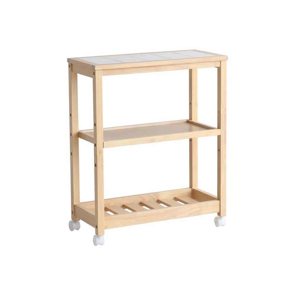 キッチンワゴン 3段 タイル タイルトップ 耐熱 収納ボックス キッチン 収納 リビング収納 ダイニング収納 高さ調節 キャスター付 木製 ダイニング Soup Slim Wagon 3段 w-3347 （ナチュラル）
