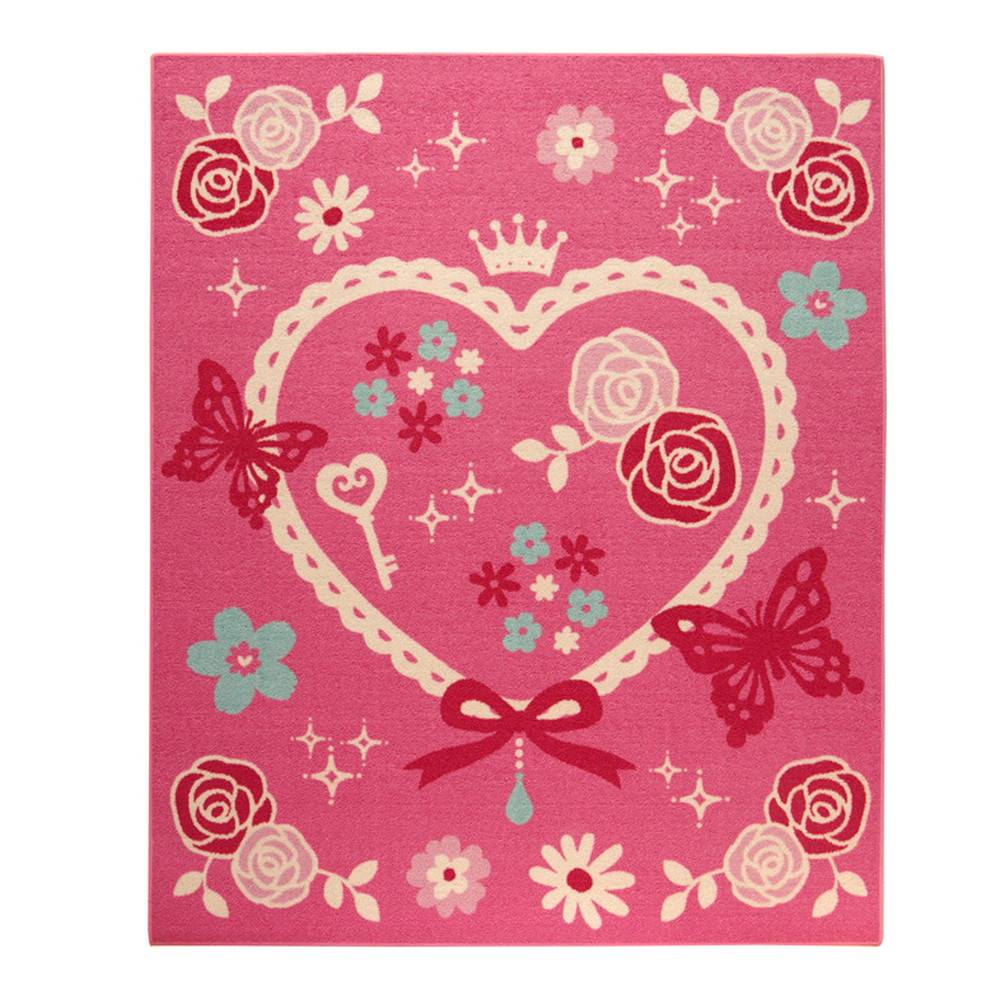 乐天商城 - デスクカーペット 女の子 エハート柄 約133×170cm ピンク