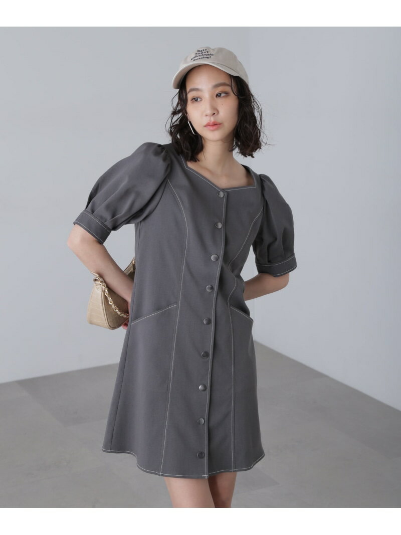 【SALE／30%OFF】配色ステッチ前開きミニワンピース FREE'S MART フリーズ マート ワンピース・ドレス ワンピース ホワイト ブラック グレー【RBA_E】【送料無料】[Rakuten Fashion]