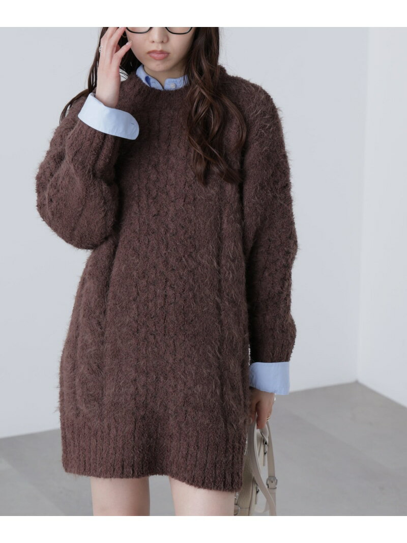 【SALE／50%OFF】テディヤーンケーブル編みミニワンピース FREE'S MART フリーズ マート ワンピース・ドレス ワンピース ブラウン ホワイト【RBA_E】【送料無料】[Rakuten Fashion]