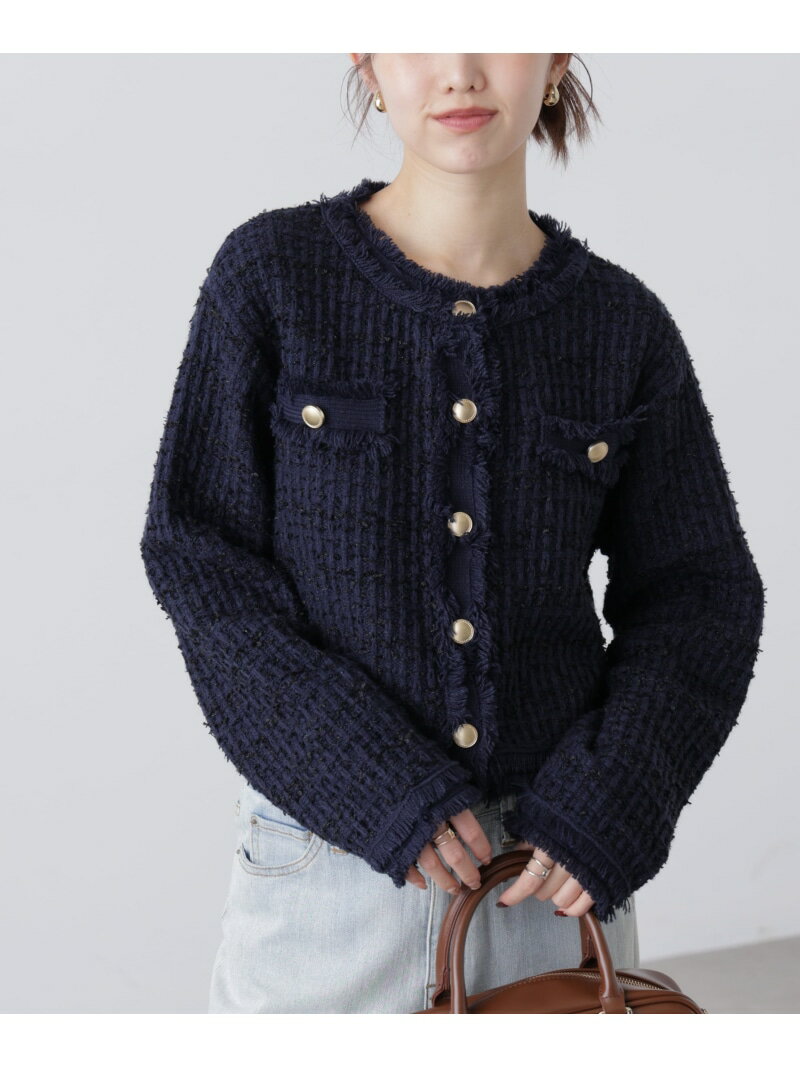 ツィードニットカーディガン FREE'S MART フリーズ マート トップス ニット ホワイト ネイビー【送料無料】[Rakuten Fashion]