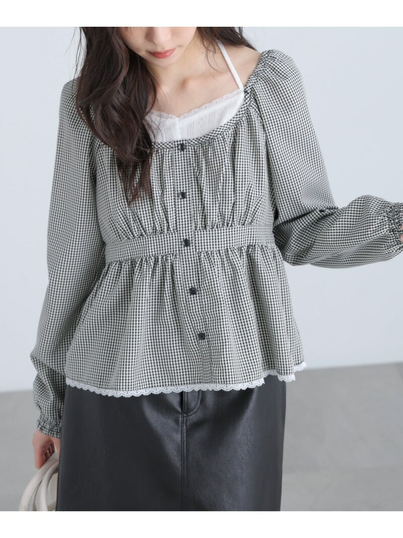 レイヤード風ギンガムチェックペプラムブラウス FREE'S MART フリーズ マート トップス シャツ・ブラウス イエロー ブラック ブルー【先行予約】*【送料無料】[Rakuten Fashion]