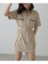 【SALE/70%OFF】フロントジップミニワンピース FREE'S MART フリーズ マート ワンピース・ドレス ワンピース ベージュ カーキグリーン グレ...